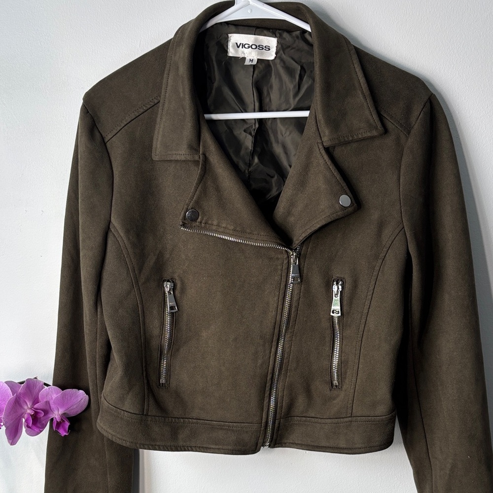 Vigoss Women's Olive Green Suede Moto Jacket
